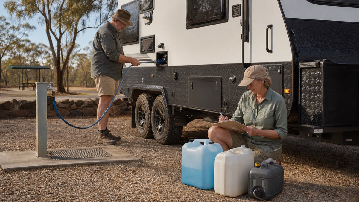 Travellers planning fresh and grey water carried by a caravan