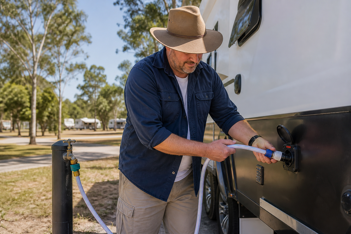 Filling a caravan fresh-water tank with a dedicated drinking-water hose